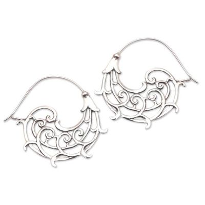 Alternate image for Openwork Swirl Sterling Silver Hoop Earrings from Bali Goddess Tendrils