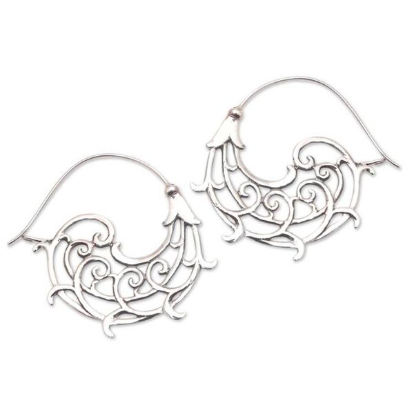 Alternate image for Openwork Swirl Sterling Silver Hoop Earrings from Bali Goddess Tendrils