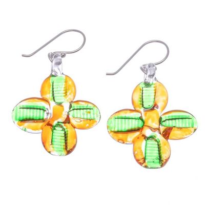 Alternate image for Orange and Green Handblown Glass Floral Dangle Earrings Exotic Blossoms