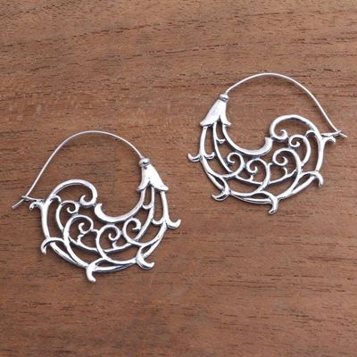 Alternate image for Openwork Swirl Sterling Silver Hoop Earrings from Bali Goddess Tendrils