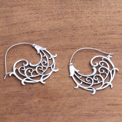Alternate image for Openwork Swirl Sterling Silver Hoop Earrings from Bali Goddess Tendrils