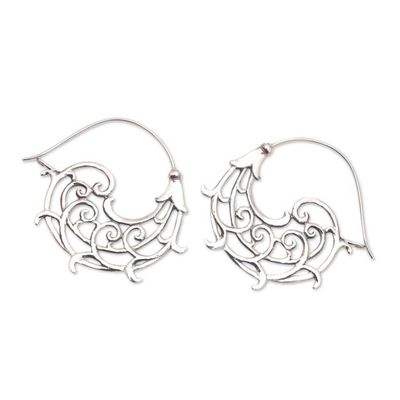 Alternate image for Openwork Swirl Sterling Silver Hoop Earrings from Bali Goddess Tendrils
