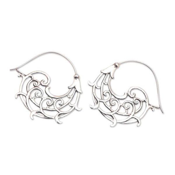 Alternate image for Openwork Swirl Sterling Silver Hoop Earrings from Bali Goddess Tendrils