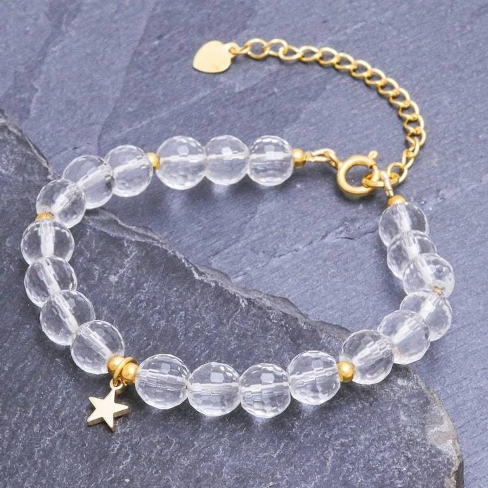 Handcrafted Gold-Plated Star Charm Bracelet from Thailand 'Crystal Night'