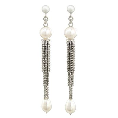 Alternate image for Handcrafted Cultured Pearl and Silver Waterfall Earrings Dancing Lily