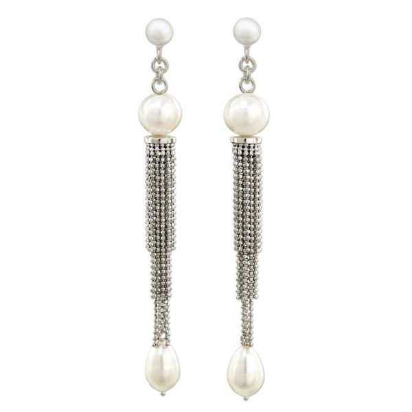 Alternate image for Handcrafted Cultured Pearl and Silver Waterfall Earrings Dancing Lily