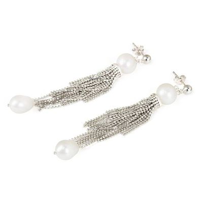 Alternate image for Handcrafted Cultured Pearl and Silver Waterfall Earrings Dancing Lily