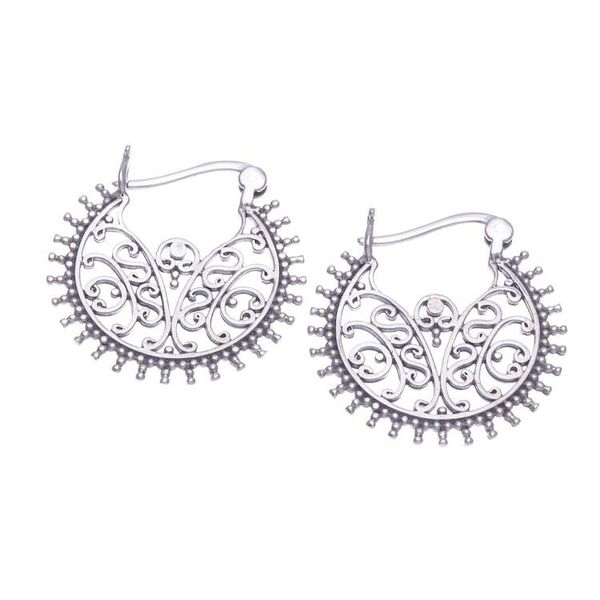 Alternate image for Artisan Crafted Sterling Silver Hoop Earrings Antique Glow