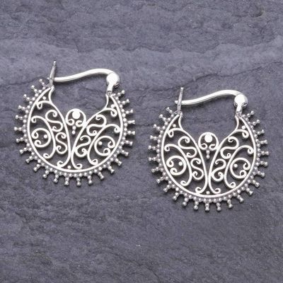 Alternate image for Artisan Crafted Sterling Silver Hoop Earrings Antique Glow