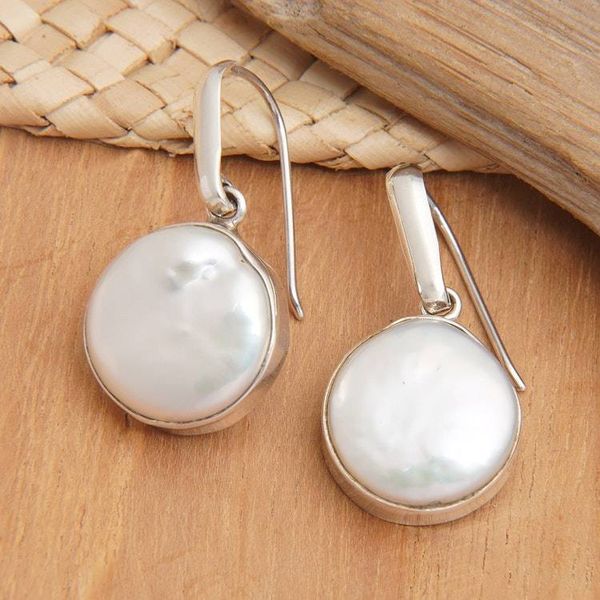 Alternate image for Polished Sterling Silver Dangle Earrings with Cultured Pearl Precious Touch
