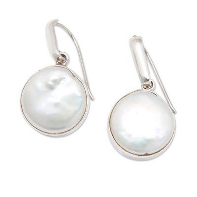 Alternate image for Polished Sterling Silver Dangle Earrings with Cultured Pearl Precious Touch