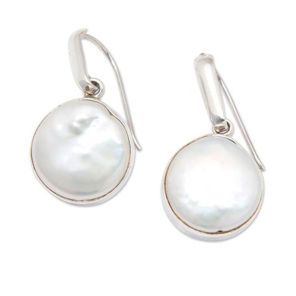 Alternate image for Polished Sterling Silver Dangle Earrings with Cultured Pearl Precious Touch