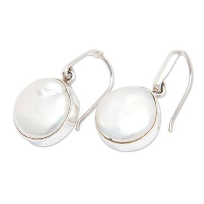 Alternate image for Polished Sterling Silver Dangle Earrings with Cultured Pearl Precious Touch
