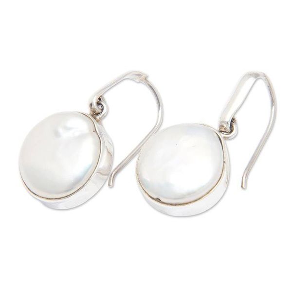 Alternate image for Polished Sterling Silver Dangle Earrings with Cultured Pearl Precious Touch