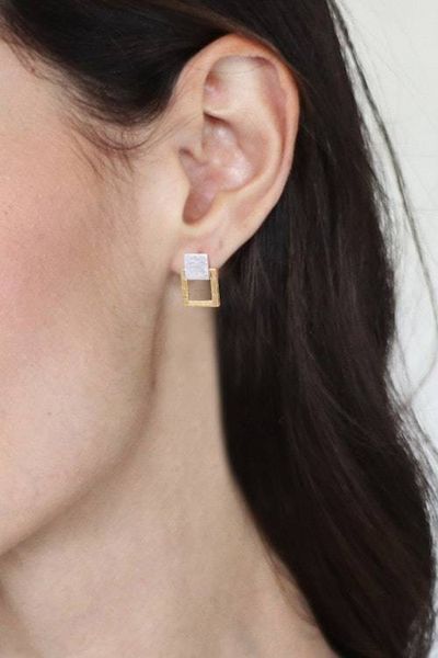 Alternate image for Modern Geometric 18k Gold-Accented Drop Earrings Gloriously Square