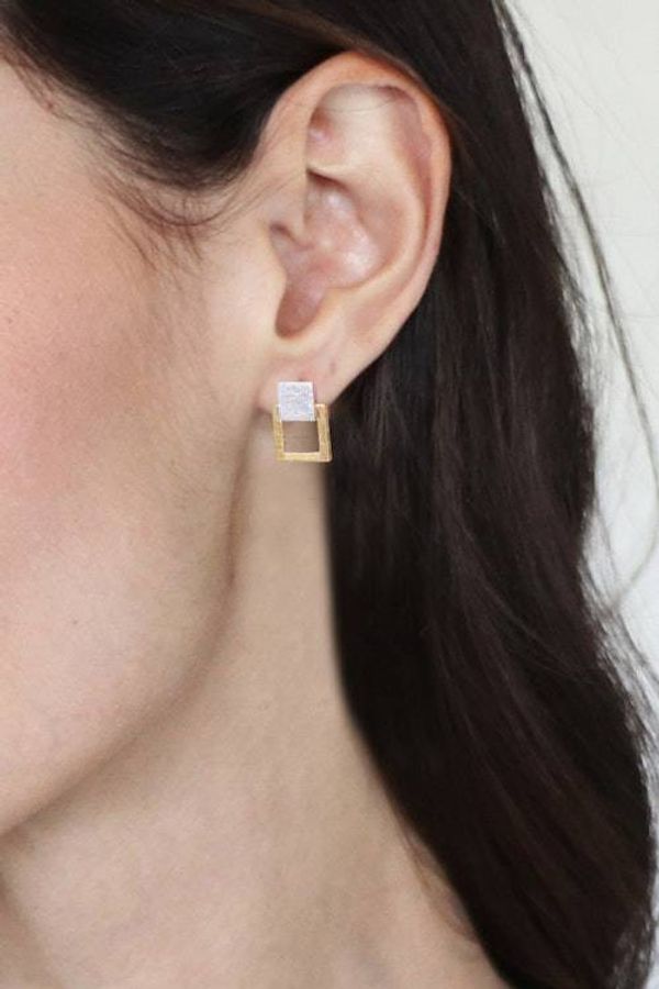 Alternate image for Modern Geometric 18k Gold-Accented Drop Earrings Gloriously Square