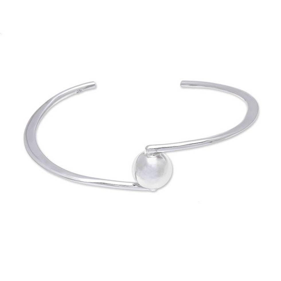 Modern Sterling Silver Pendant Cuff Bracelet from Thailand 'Wonderful Ball'