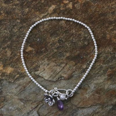 Alternate image for Cultured Pearl Amethyst and Silver Floral Beaded Bracelet Blossoming Friendship