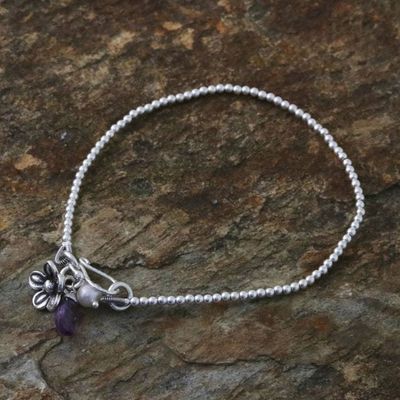 Alternate image for Cultured Pearl Amethyst and Silver Floral Beaded Bracelet Blossoming Friendship