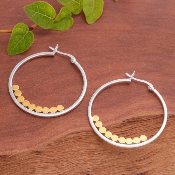 Alternate image for Thai-Made 18k Gold-Accented Sterling Silver Hoop Earrings Gleaming Thoughts
