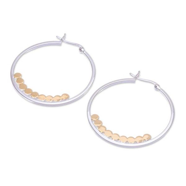 Alternate image for Thai-Made 18k Gold-Accented Sterling Silver Hoop Earrings Gleaming Thoughts