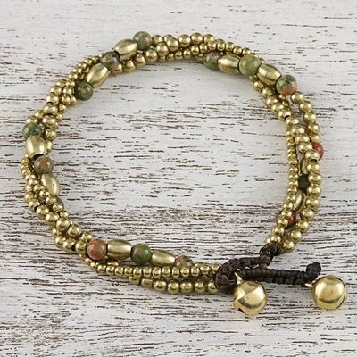 Alternate image for Unakite and Brass Beaded Bracelet Musical Twist