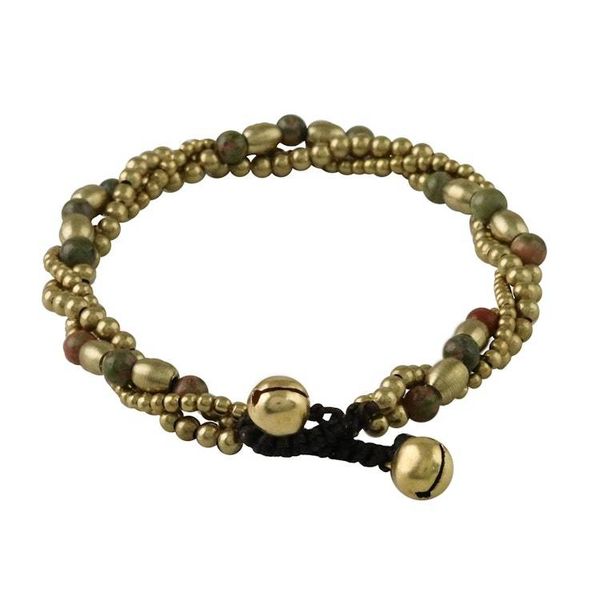 Alternate image for Unakite and Brass Beaded Bracelet Musical Twist