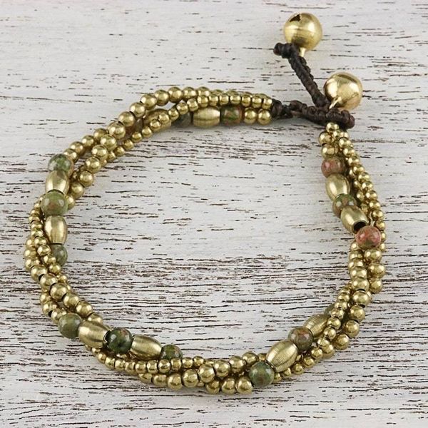 Alternate image for Unakite and Brass Beaded Bracelet Musical Twist