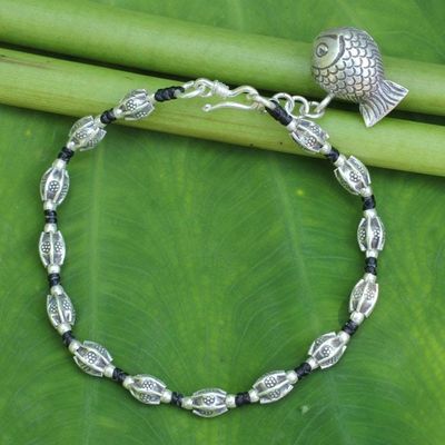 Alternate image for Hill Tribe Style Beaded Silver Bracelet with Fish Charm Lucky Fish