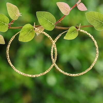 Alternate image for Geometric 18k Gold-Plated Beaded Hoop Earrings from Thailand Jubilant Nimbus