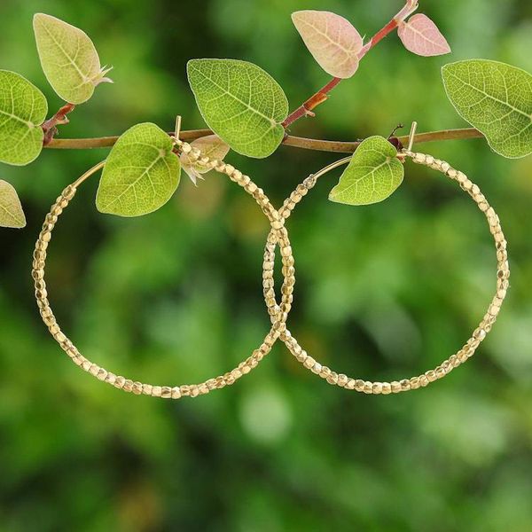 Alternate image for Geometric 18k Gold-Plated Beaded Hoop Earrings from Thailand Jubilant Nimbus