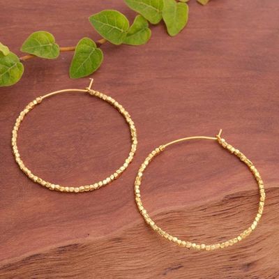 Alternate image for Geometric 18k Gold-Plated Beaded Hoop Earrings from Thailand Jubilant Nimbus