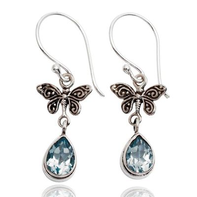 Alternate image for Butterfly-Themed 2-Carat Blue Topaz Silver Dangle Earrings Precious Flutter
