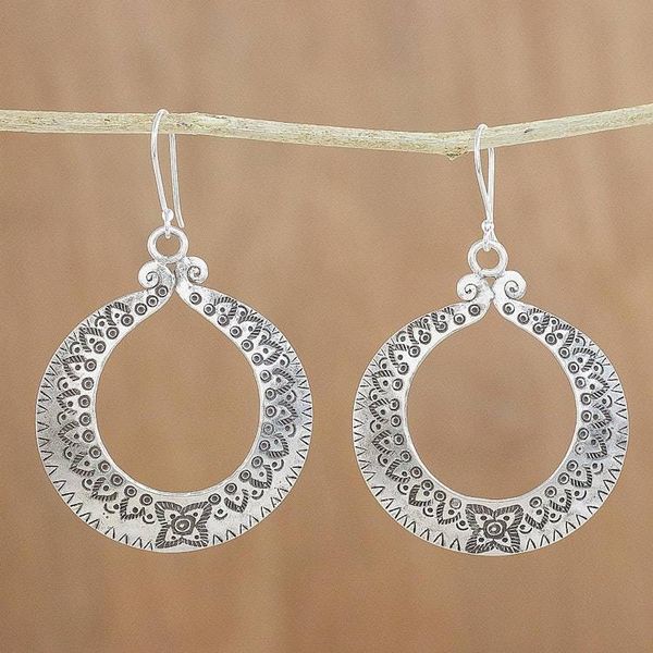Alternate image for Floral Karen Silver Dangle Earrings from Thailand Floral Karen Rings