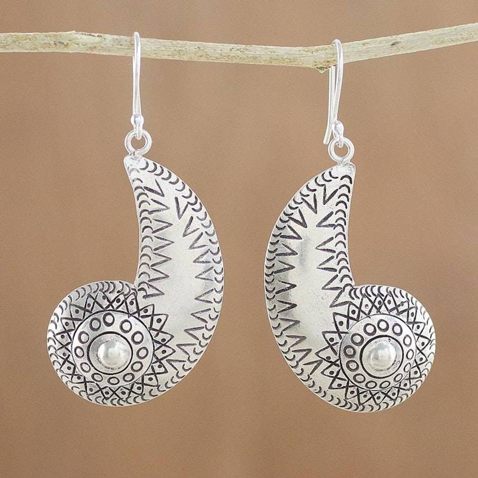 Spiraling Karen Silver Dangle Earrings from Thailand 'Karen Nautilus'