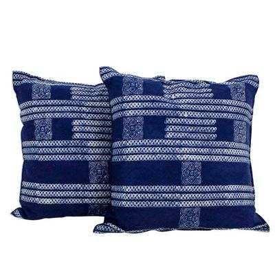 Alternate image for Hand Crafted Blue Batik Square Cushion Covers Pair Indigo Dreams