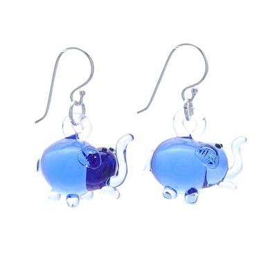 Alternate image for Elephant-Shaped Handblown Glass Dangle Earrings in Blue Blue Elephant Glam