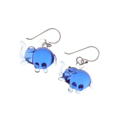 Alternate image for Elephant-Shaped Handblown Glass Dangle Earrings in Blue Blue Elephant Glam