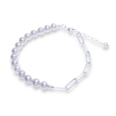 Alternate image for High-Polished Natural White Cultured Pearl Beaded Bracelet Link to Elegance