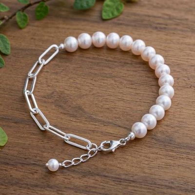 Alternate image for High-Polished Natural White Cultured Pearl Beaded Bracelet Link to Elegance