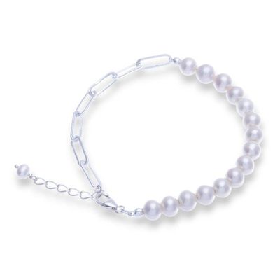 Alternate image for High-Polished Natural White Cultured Pearl Beaded Bracelet Link to Elegance