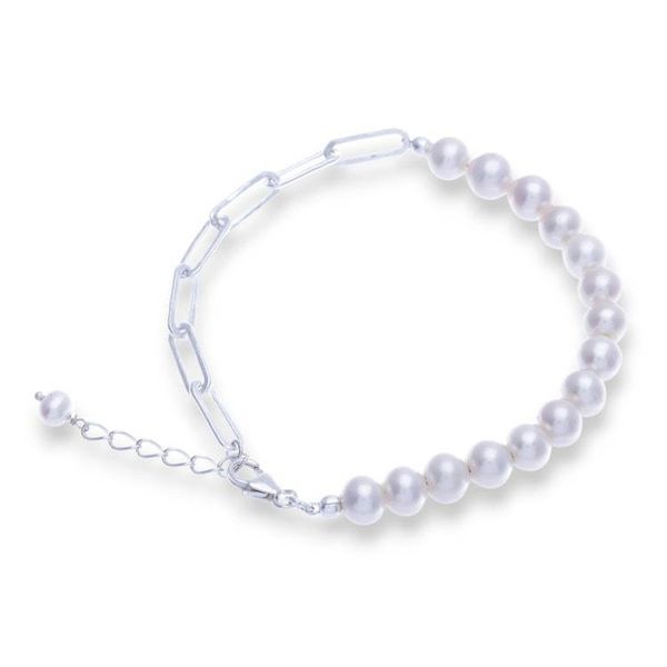Alternate image for High-Polished Natural White Cultured Pearl Beaded Bracelet Link to Elegance