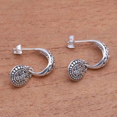 Alternate image for Half-Hoop-Style Sterling Silver Dangle Earrings from Bali Giving Life