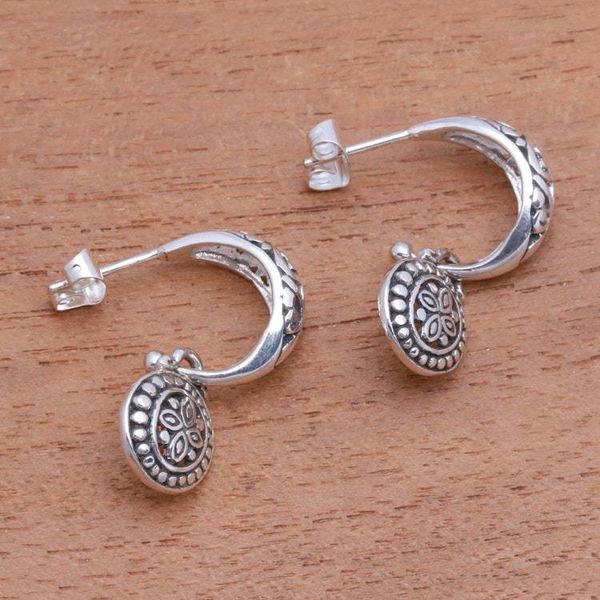 Alternate image for Half-Hoop-Style Sterling Silver Dangle Earrings from Bali Giving Life