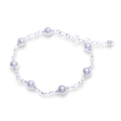 Alternate image for White Cultured Pearl and Sterling Silver Station Bracelet Pearl Station