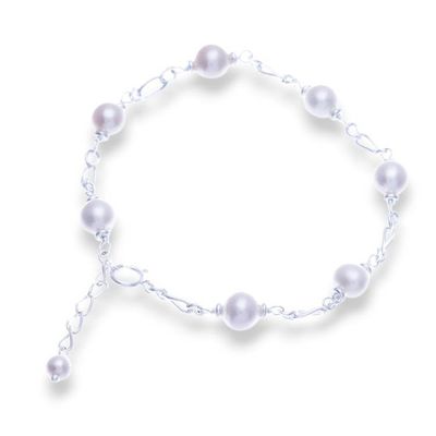 Alternate image for White Cultured Pearl and Sterling Silver Station Bracelet Pearl Station