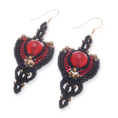 Alternate image for Hand-Knotted Carnelian and Brass Macrame Dangle Earrings Courageous Arts