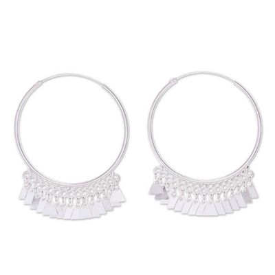 Alternate image for Sterling Silver Hoop Earrings with Dangling Triangles Triangle Appeal