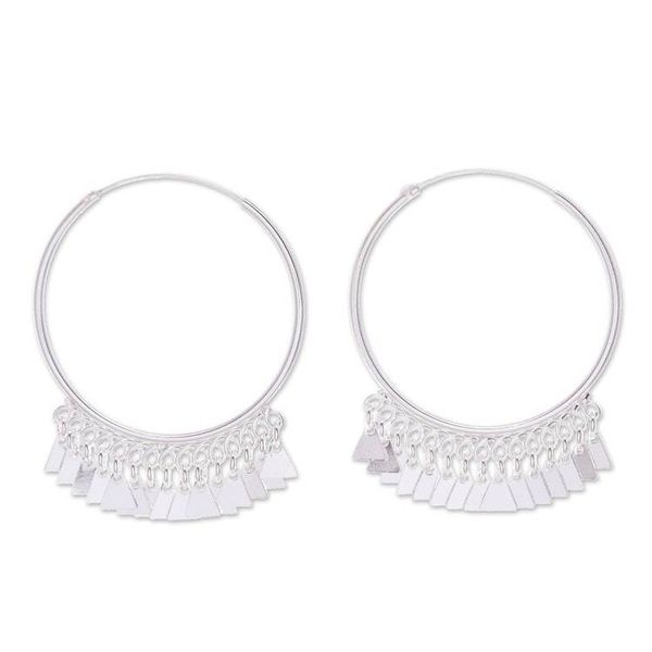 Alternate image for Sterling Silver Hoop Earrings with Dangling Triangles Triangle Appeal