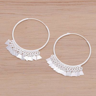 Alternate image for Sterling Silver Hoop Earrings with Dangling Triangles Triangle Appeal